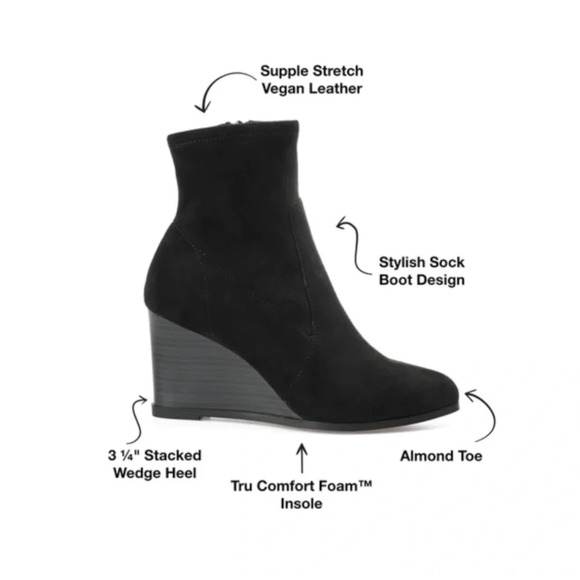 Journee Collection Hepburn wedge heel booties side zip vegan leather BLACK 8.5 - Picture 5 of 13